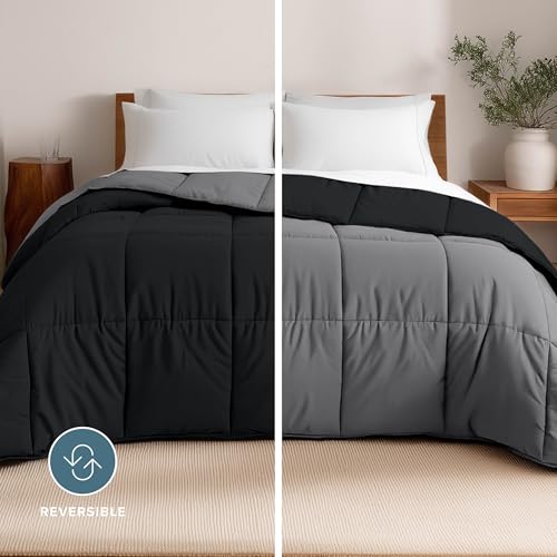 Bare Home California King Comforter - Reversible Colors - Goose Down Alternative - Ultra-Soft - Premium 1800 Series - All Season Warmth - Bedding Comforter (California King, Black/Grey) - color: 07 - Black/Grey, size: California King