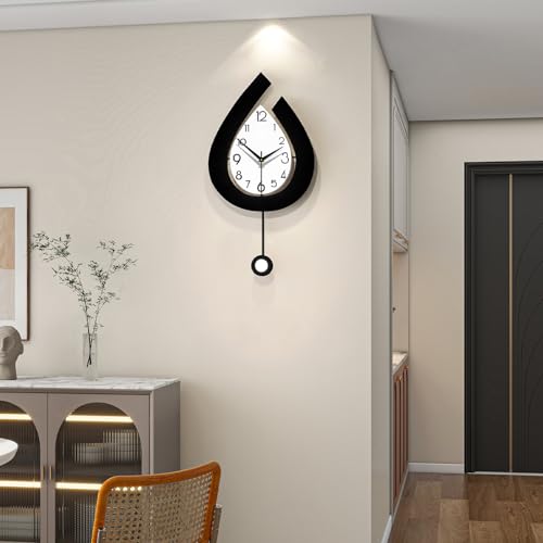 Decorative Wall Clock for Living Room Decor Large Modern Clocks | Pendulum Battery Operated for Bedroom Office Kitchen Home Small Black Silent Analog Wall Clock Non Ticking 11.8*22.4 Inch - size: 12*22 inch