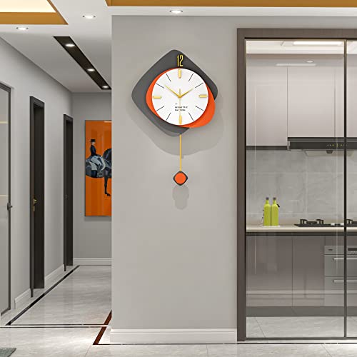 FLEBLE Modern Large Wall Clocks for Living Room Decor Silent Decoration | Wood Analog Wall Clock Pendulum Battery Operated Non-Ticking for Kitchen Bedroom Office Classroom Home 16inch Wall Decor - size: 16*24in