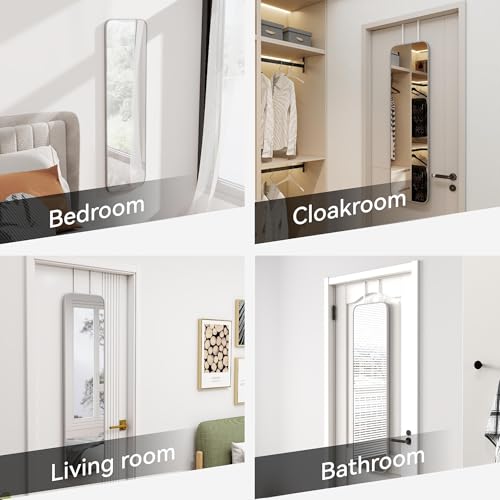47x14" Full Length Mirror Over the Door,Wall Mounted/Rope Hang Silver | HD Crystal Clear Tempered Glass,Aluminum Frame Rect Full Body Dressing Mirrors for Bedroom,Bathroom, Entryway,Living Room - color: Silver, size: 47"L x 14"W