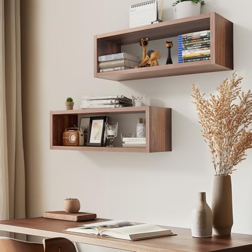 24in Floating Cube Shelves Set of 2, Display Shelves Wall Mount, Decorative Hanging Shelves for Kitchen Living Room Office,(Dark Walnut, Rectangle 2 Cubes) - color: Dark Walnut, size: Rectangle-Set2