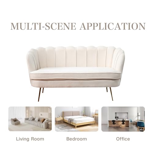 Chifee & Vingol Upholstered Small Loveseat for Small Space with Golden Legs,Beige - color: Chenille-beige