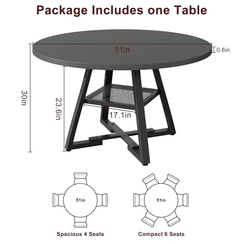 Jocoevol 51'' Round Dining Table,Kitchen Dining Room Circle Dinner Pedestal Table,Space Saving Wood Kitchen & Dining Room Furniture (Black, 51In) - color: Black, size: 51In