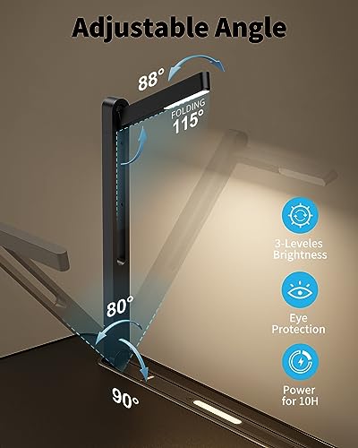 Laptop Table with LED Desk Light, SAIJI Laptop Stand for Bed | Height Adjustments Bed Desk with Book Stand for Reading Writing Drawing (Black) - color: Bed Desk /Led Light