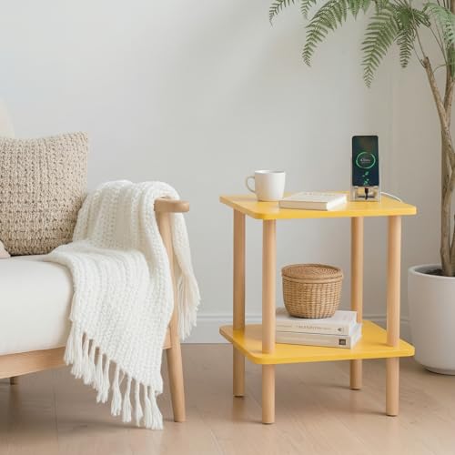 FORAOFUR End Table Nightstand with USB Ports and Outlets | Clean Scandinavian-inspired design, USB &outlets, lightweight and portable, scratch-resistant coating, holds up to 50 lbs - color: Yellow