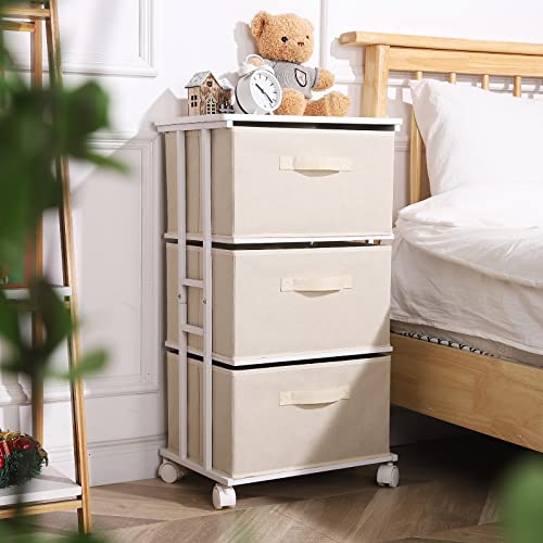 MAX Houser Dresser Tower with 3 Drawers for Bedroom, Fabric Storage Organizer Unit, Chest of Drawers with with WoodTop, Small Vertical Storage for Guest Room, Closet, Entryway(Beige) - color: Beige