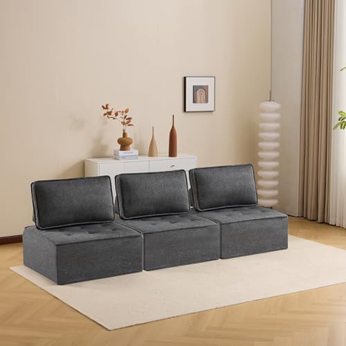 Modular Linen-Frame Sofa: Versatile Sectional for Small Apartments, Mix-and-Match Design (Dark Grey) - color: Dark Gray