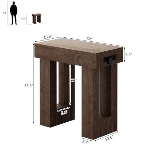 Unikito 32" Entry Table with Power Outlet & Sensor Light, Rustic Oak | Narrow Wooden Foyer Table with Open Storage, Modern Farmhouse Console Table, Versatile for Entrance/Hallway/Living Room - color: Rustic Oak, size: 32IN