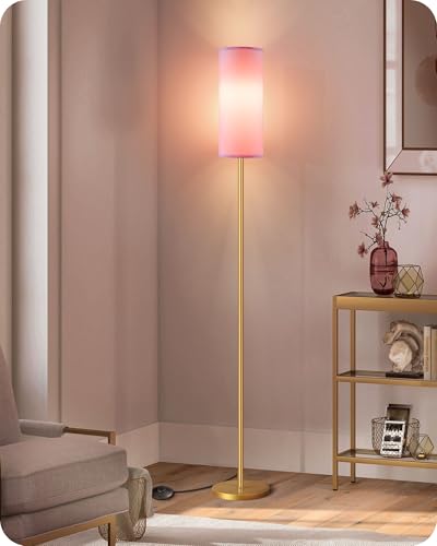 Dimmable Pink Floor Lamp for Living Room with Remote and Foot Switch, Corner Floor Lamp, 64.4'' Standing Tall Lamp, 10W 900LM Bulb Included, 3000K-6500K, Linen Shade, Gold Pink, FCC Listed DP06LD05W1 - color: Pink and Gold