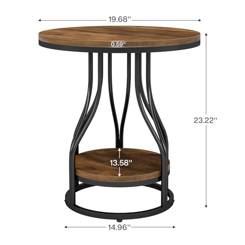 Tribesigns Round Side End Table 2-Tier End Tables Modern Bedside Table Small Chirside Tables with Storage for Couch Side, Nightstand with Metal Frame for Living Room (1, Brown+Black) - color: Brown+black