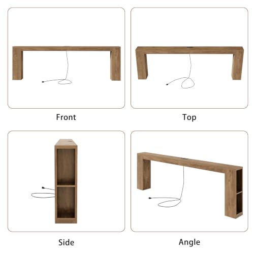 94.5-Inch Extra Long Console Table, Narrow Sofa Behind Couch Table | Farmhouse Wood Entryway Table with USB Outlet & Storage, Sofa Table with Charging Station for Hallway Foyer Living Room, Oak - color: Natural Oak
