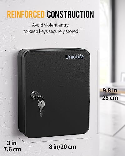 Uniclife Steel Key Cabinet Wall Mounted Organizer - 28 Keys, 2 Unlocking Keys - Black Frosted Security Box with Hooks and Color-Coded Labels - color: Black, size: 28-Key