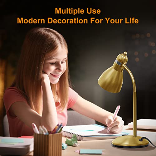 LEPOWER Metal Desk Lamp, Adjustable GooseNeck Reading Light for Bedroom | Compact & Sturdy, Space-Saving for Bedside & Dorm, E26 Table Lamp, Eye-Caring, Ldeal for Study, Office, Back to School - color: Gold
