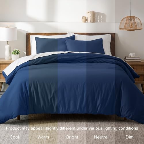Bare Home Flannel Duvet Cover Set (Twin/Twin XL, Dark Blue) | 100% Cotton, Velvety Soft, Heavyweight, Premium Flannel, Double Brushed, Includes Sham Pillow Cover - color: 07 - Dark Blue (No Comforter), size: Twin/Twin XL