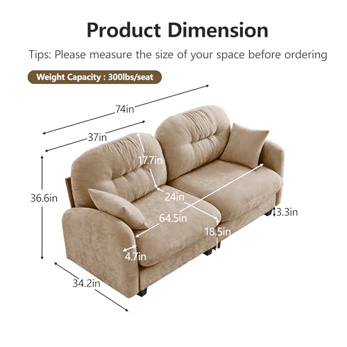 Modular Loveseat Sofa Mini Couch with Premium Chenille Fabric and Tufted Pleated Backrest Flexible Small Couch for Bedroom and Living Room Ergonomic 2-Seater Sofa for Adults and Compact Spaces (Camel) | Sturdy & Durable - color: Camel