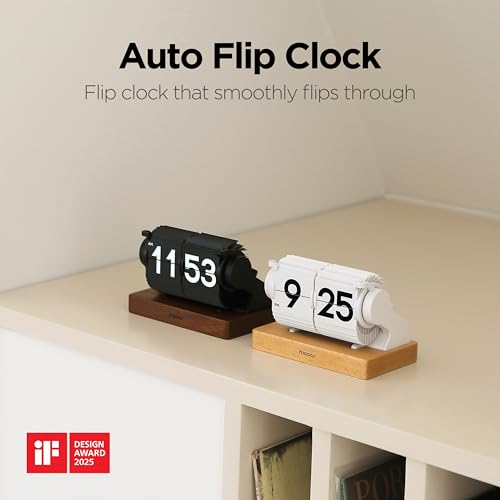 mooas Automatic Mini Flip Clock, Rechargeable, Timer/Alarm/Calendar (Black) | Retro Vintage Design, Automatic Flip Desk Clock, USB-C Charging, Interior Objet for Home Office Living Room Hotel Café - color: Automatic Mini Flip Black