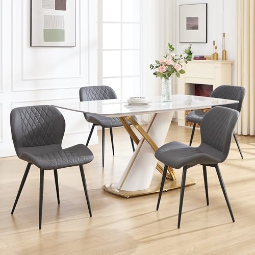 Dining Chairs Set of 2, Comfy Modern Dining Chairs with Thick Cushions, Upholstered Fabric Kitchen Side Chairs with Adjustable Metal Legs for Dining Room (Dark Grey) - color: Dark Grey, size: Set of 2