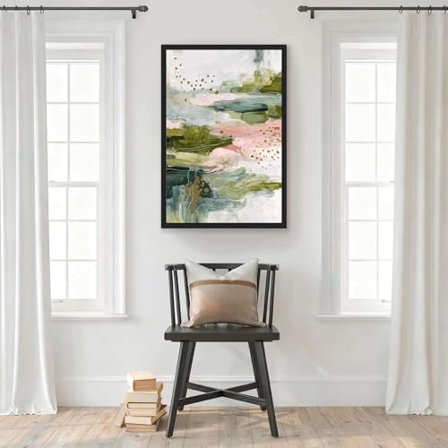 Framed Canvas Wall Art Abstract Green Pink Gold Art Print Modern Aesthetic Poster Paintings Pictures Wall Decor Trendy Artwork for Living Room Bedroom Office Apartment Decor (Framed,24W X36L) - size: 24W"X36L"