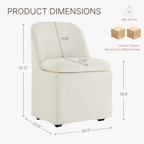 KISLOT Upholstered Dining Chairs with Casters, Washable Cover Modern Dining Room Chairs with Thick Cushion & Sturdy Metal Frame for Kitchen, Living Room, Dressing Room, Beige Fabric, Set of 4 - color: Beige, size: set of 4(2 BOX)