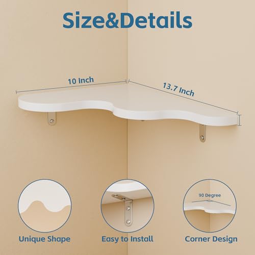 Cute Cloud Corner Shelves - Set of 2 White Wooden Floating Corner Shelves Wall Mounted, 90-Degree Space-Saving Nursery Shelves with Brackets, Kids Room Decor for Bedroom,Living Room,Bathroom - color: A-white Cloud Corner Shelves, size: 2-Tier