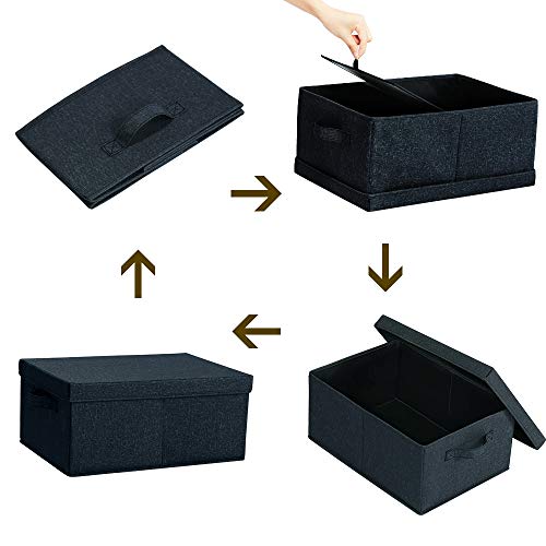 HOONEX Linen Foldable Storage Bins with Lids, 2 Pack, Storage Boxes with Carrying Handles and Sturdy Heavy Cardboard, 16.5" L x 11.8" W x 7.5" H for Shoes, Books, Clothes, Nursery, Dark Grey - color: Dark Grey