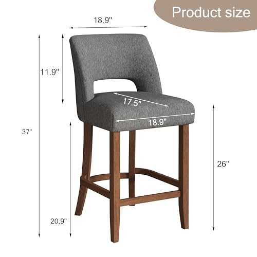 VKNOW Bar Stools Set of 4, 26" Fabric Counter Height Bar Stools, Charcoal | Modern Upholstered Counter Stools with Rubberwood Legs for Kitchen Island Dining Room Bar - color: Charcoal, size: Set of 4