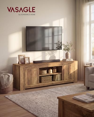 VASAGLE TV Stand, Farmhouse Entertainment Center with Storage Cabinets | Media Console Table for Living Room, Bedroom, for 80 Inch TV, Honey Brown ULTV624K101S - color: Honey Brown, size: 70"L