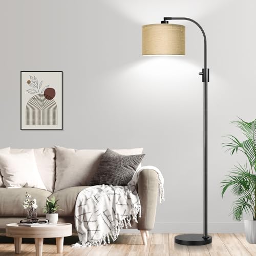 Nintiue Upgraded Modern Arc Dimmable Tall Standing Floor Lamp with Champagne Shade, 1200 Lumens LED Bulb Included, for Living & Reading Room, Bedroom, Office & Nursery, Black - color: Matte Black-Champagne Shade