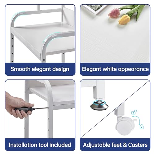 Fannova White Printer Stand Table with Height Adjustable Storage Shelf | 3 Tier Rolling Printer Cart with Wheels, Dual Printer Stand, Printer Side Table for Home Office Organization - color: White