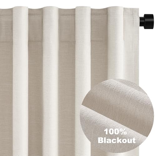 Topfinel 45 Inches Long Linen Blackout Curtains Tiers for Small Window 2 Panels Set Heat Blocking Thermal Insulated Short Drapes for Kitchen Bathroom Curtain Hook Belt Pleated Back Tab (W52 xL45) - color: Birch, size: 52"W x 45"L (Pack of 2)