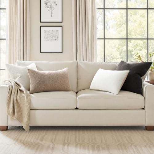 Neutral Grey Contrast Color Boucle Pillow Cover Set of 4 Complete Sofa Layering Set for One-Stop Shopping Modern Farmhouse & Neutral Chair Sofa Couch Bedding Room Decor (12"x20"x2,18"x18",20"x20") - color: Neutral Grey, size: 20" x 12" (Pack of 4)