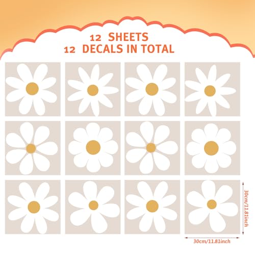 TaoBary 12 Sheet Daisy Wall Sticker Decal,White, Yellow,Novelty Style | Big Flower Wall Sticker, Pink White Floral Decal, Daisy Bedroom Room Decor, Removable Peel and Stick, Nursery Home Wall Decor - color: White, Yellow, style: Novelty Style