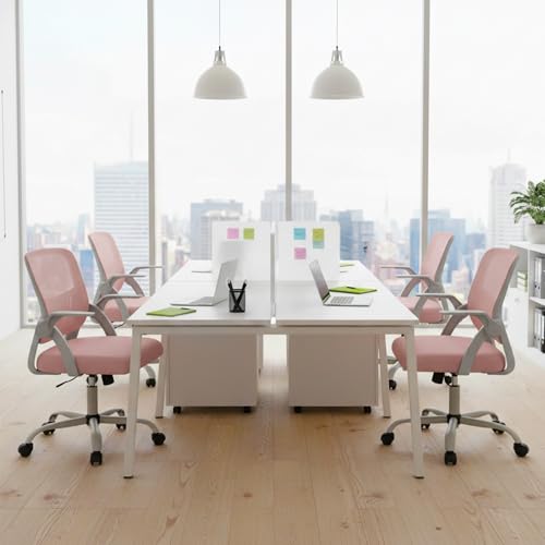 DUMOS Office Chair, Ergonomic Home Desk Chair, Ergonomic Lumbar Support | Height Adjustable, Flip-up Armrest, Rocking Mode, 360 Swivel, Conference Room, Pink - color: Pink Flip Arm