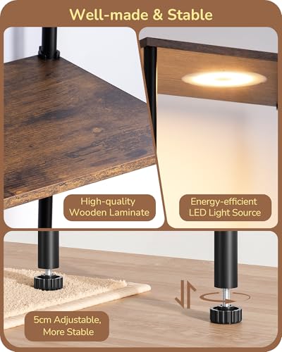 EDISHINE RGBW Floor Lamp with 5-Tier Display Shelves, Remote Control | 2700K–6500K, 3 Lighting Modes, Farmhouse Fire-Burned Wood for Living Room, Bedroom, Office - color: Burnt wood