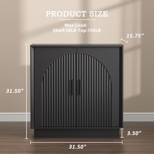 Buffet Cabinet with Storage, 31.5" W Fluted Sideboard Buffet Cabinet with Adjustable Shelves, Single-Box Modern Wood Credenza Accent Storage Cabinet for Dining Room Living Room Hallway, Black - color: Black, size: 31.5'' WIDE