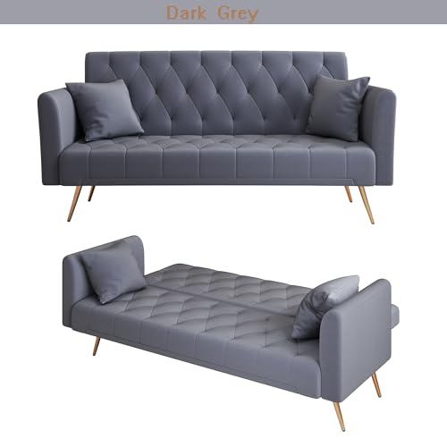 Anwick 72''Modern Velvet Sofa Bed Futon,Convertible Folding Sleeper Couches with 3 Adjustable Backrests,Tufted Recliner Loveseat with Golden Chrome Legs for Living Room Apartment Office (Dark Grey) - color: Dark Grey