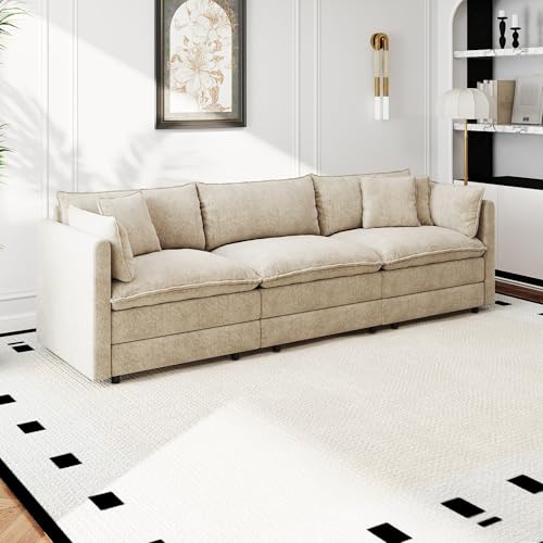 Aoowow Modular Sectional Sofa,112.2 Inch Modern Deep 3-Seater Sofas Comfy Chenille Cloud Sofas and Couches with Pillows for Living Room Apartment(Camel) - color: Camel, size: 3 Seat