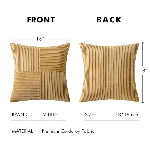 MIULEE Cream Yellow Decorative Throw Pillow Covers for Couch 18x18 Inch | 2 Pack, Boho Farmhouse Pillow Covers, Soft Cross Corduroy Patchwork Textured Cushion Cases For Bed Sofa - color: Cream Yellow, size: 18" x 18" (Pack of 2)