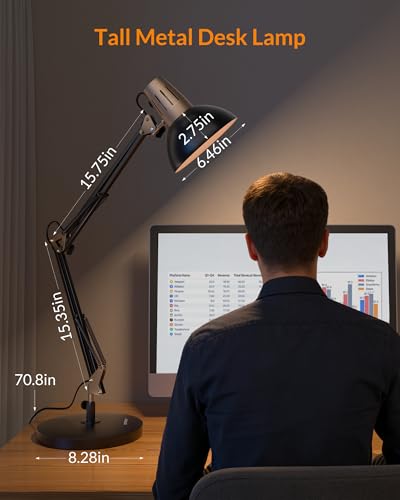 LEPOWER Metal Adjustable Desk Lamp with Clamp, Swing Arm for Home Office | Gooseneck, Architect Style, Eye-Caring Table Lamp, On/Off Switch, E26 Base, Reading for Dorm, Bedroom, Study, Back to School - color: Sand Black