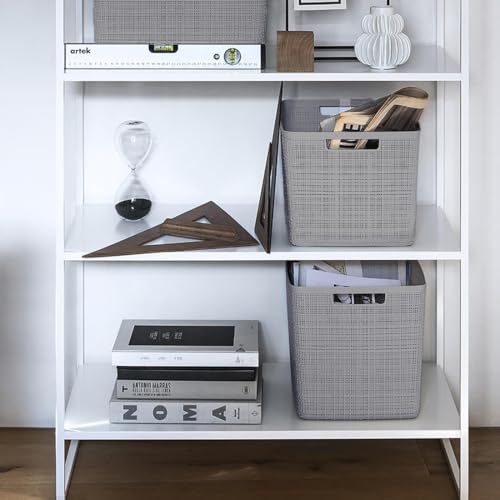 Curver Set of 4 Large Cube 17L Jute Decorative Plastic Organization and Storage Baskets - Perfect Bins for Home Office, Closet Shelves, Kitchen Pantry and All Bedroom Essentials, Grey - color: Grey, size: Large Cube 17L