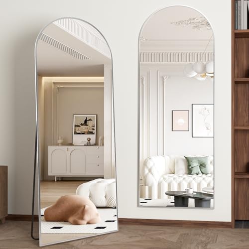 Full Length Mirror 56"x16" Arch Floor Mirror with Stand Arched Mirrors Full Body Mirror Silver Standing Hanging or Leaning Against Wall for Bedroom Entry - color: Silver, size: 56"L x 16"W