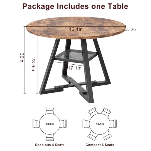 Jocoevol Round Dining Table for 4,Kitchen Dining Room Circle Dinner Pedestal Table,Space Saving Wood Kitchen & Dining Room Furniture (Vintage, 42In) - color: Vintage, size: 42In