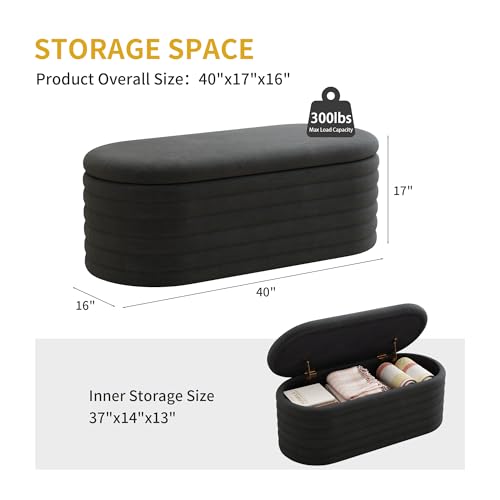 Storage Ottoman Bench 40 inch Upholstered Chenille Fabric Storage Bench for Bedroom End of Bed Stool Aesthetic Large Storag Ottoman for Living Room Entryway,Black | Chenille Fabric Storage Ottoman, End of Bed Stool,Large Bench Hidden Storage,No Assembly,f
