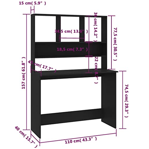 Desk with Shelves Black,Computer Desk,Bedrooms Desks,Hall Table,Modern Minimalist Style,Space Saving Design,for Bedroom, Study, Office, Entrance,43.3"x17.7"x61.8" Engineered Wood - color: Black