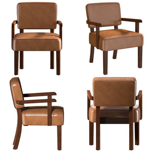 Faux Leather Accent Chair, Mid-Century Armchair with Wood Frame | Upholstered Living Room Chair, Comfy Reading Chair for Bedroom, Waiting Room, Home Office, Easy Assembly, Brown - color: Faux Leather Brown, size: One Chair