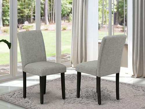 East West Furniture ABP1T06 Abbott Parson Dining Room Chairs - Shitake Linen Fabric Upholstered Chairs, Set of 2, Black - color: Abp1t06