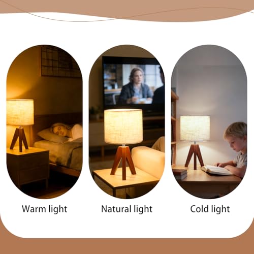 Tripod Table Lamp, Small Bedside Night Stand Lamp with 3 Colors, Decorative Lamp for Bedroom, Nursery, Living Room (Bulb Included) (Espresso Wood) - color: Espresso Wood