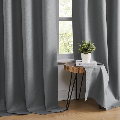 KangBang Full Blackout Linen Grey Curtains 63 Inch Length 2 Panels | Lightweight, Grommet, Thermal Insulated, Soundproof, Privacy Protection, Double-sided Linen, Small Window Fit, 52x63 Inch - color: Grey, size: 52"W x 63"L (Pack of 2)