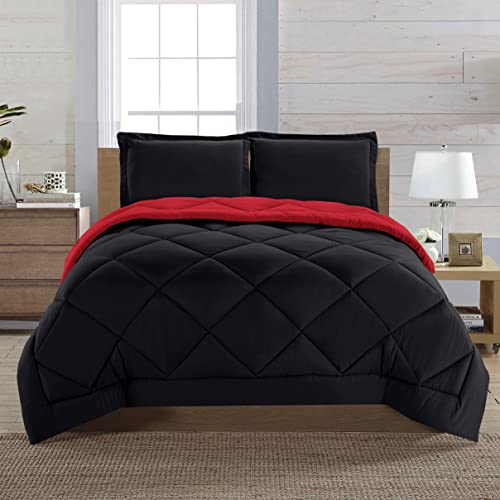 Elegant Comfort Reversible 3-Piece Comforter Set All Season, Ultra Soft, Down Alternative Comforter, F/Q, Black/Burgundy - color: Black/Burgundy, size: Full/Queen