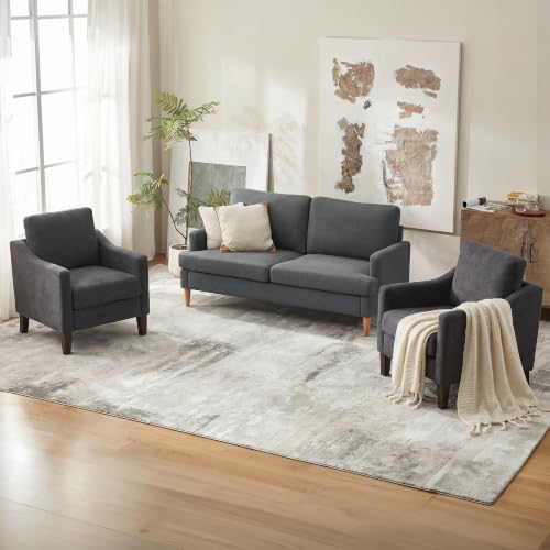 VKNOW Accent Chairs Set of 2, Modern Upholstered Armchairs, Dark Grey | Reading Chairs with Wood Legs, Single Sofa Reading Seat, Flexible Cushion, No Tool Assembly, For Living Room, Bedroom - color: Dark Grey